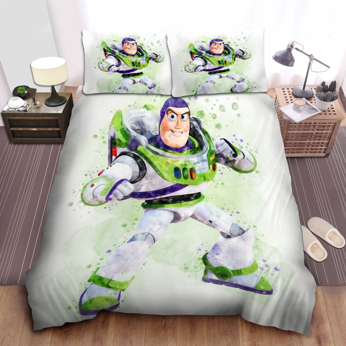 Toy Story Buzz Lightyear In Watercolor Art Bed Sheets Spread Duvet Cover Bedding Set - Unique Anime Apparel for Fans
