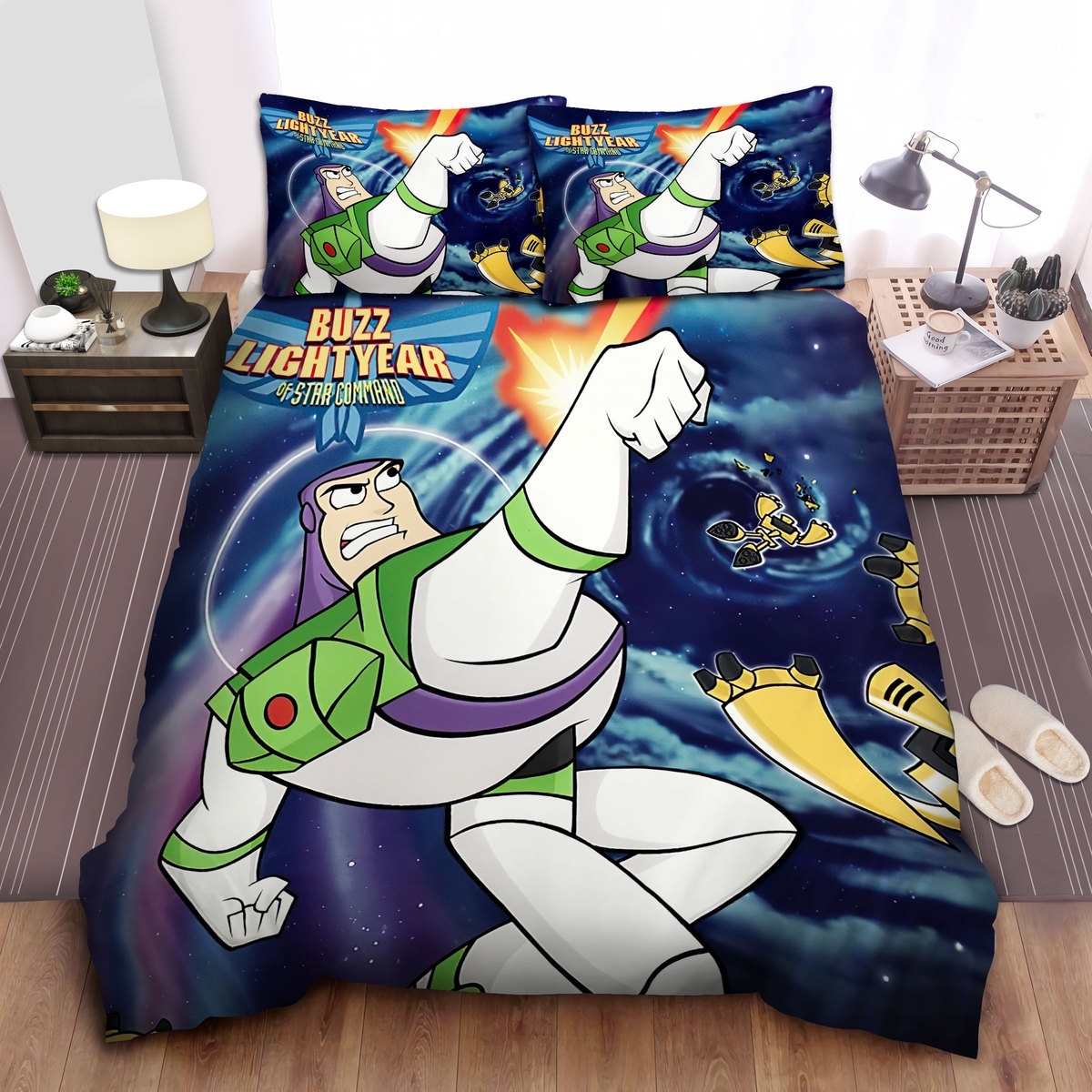 Toy Story Buzz Lightyear Of Star Command Fighting Aliens Bed Sheets Spread Duvet Cover Bedding Set - Unique Anime Apparel for Fans