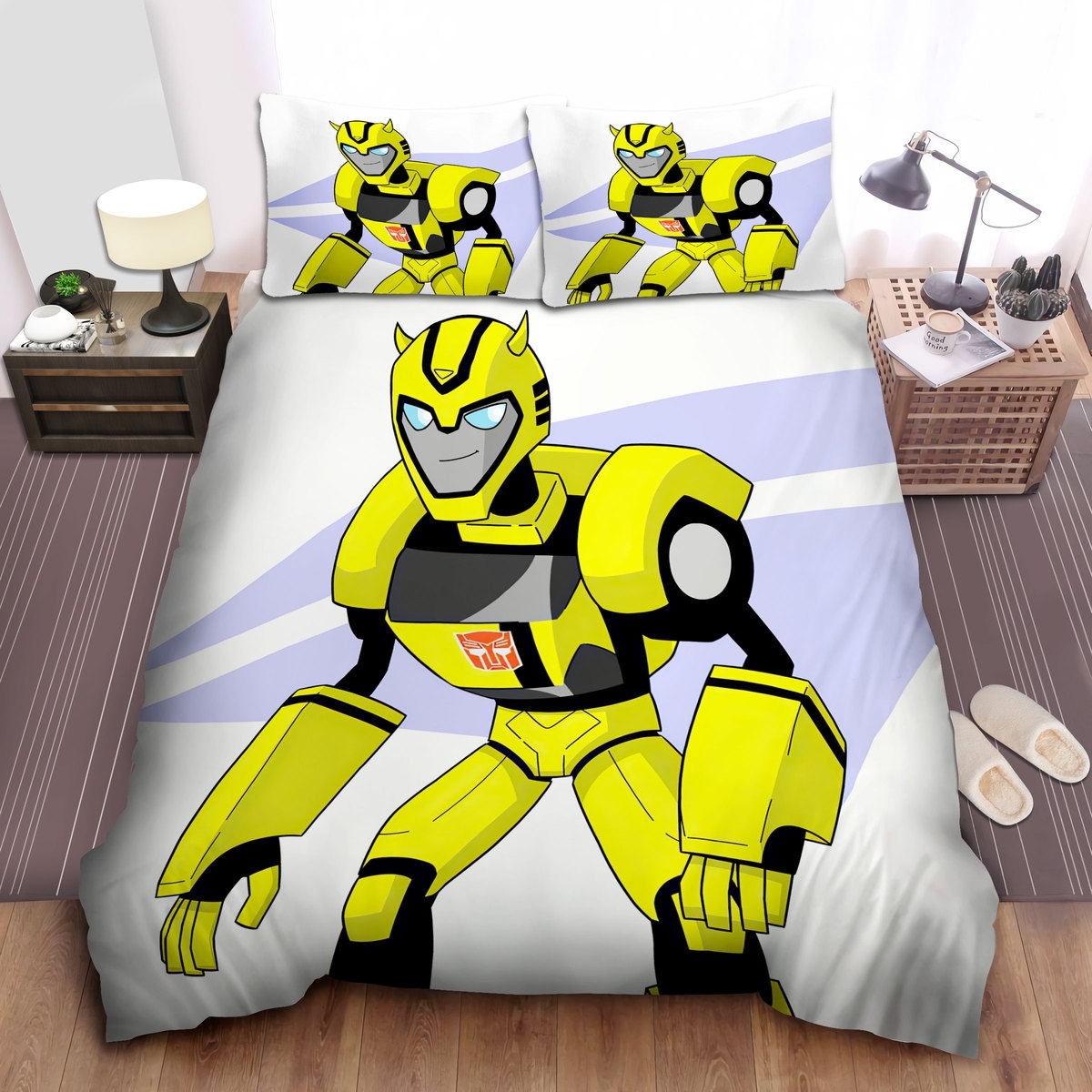 Transformer Autobot Bumblebee In Cartoon Character Bed Sheets Spread Duvet Cover Bedding Set - Unique Anime Apparel for Fans