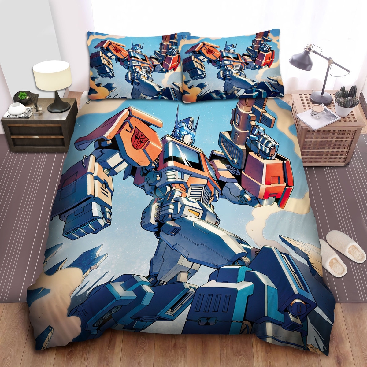 Transformer Autobot Optimus Walking On Battlefield Animated Series Bed Sheets Spread Duvet Cover Bedding Set - Unique Anime Apparel for Fans