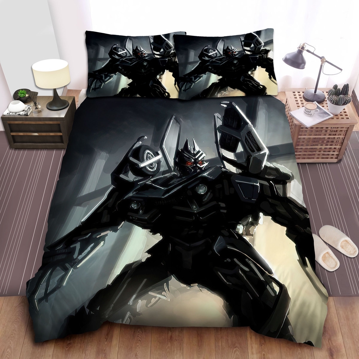 Transformer Black Megatron Painting Bed Sheets Spread Duvet Cover Bedding Set - Unique Anime Apparel for Fans