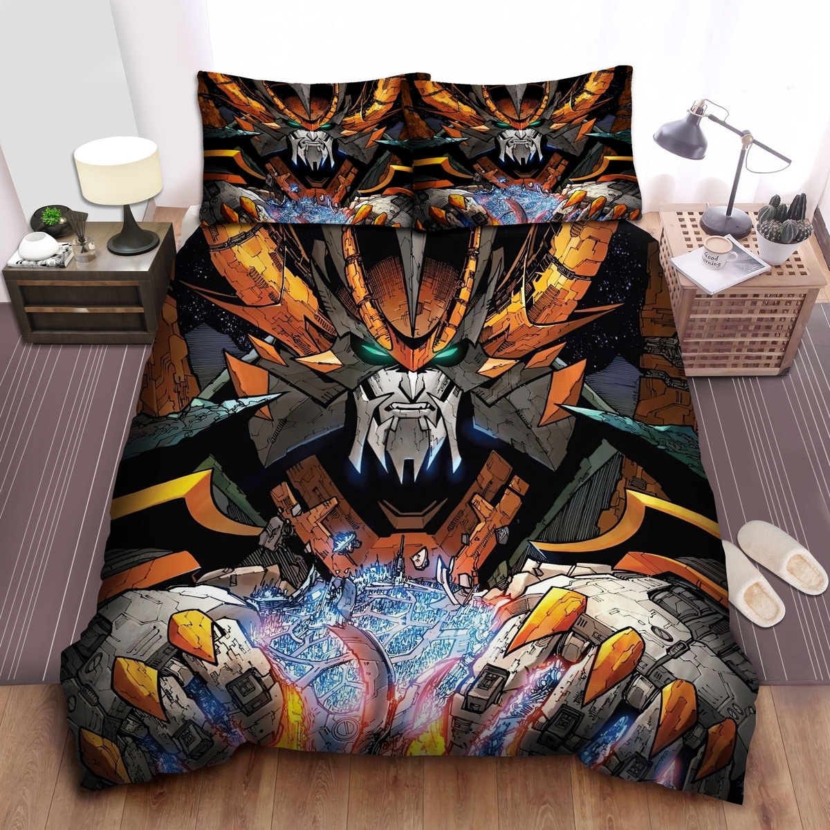 Transformer Decepticon Unicron Destroying The World Comic Art Bed Sheets Spread Duvet Cover Bedding Set - Unique Anime Apparel for Fans