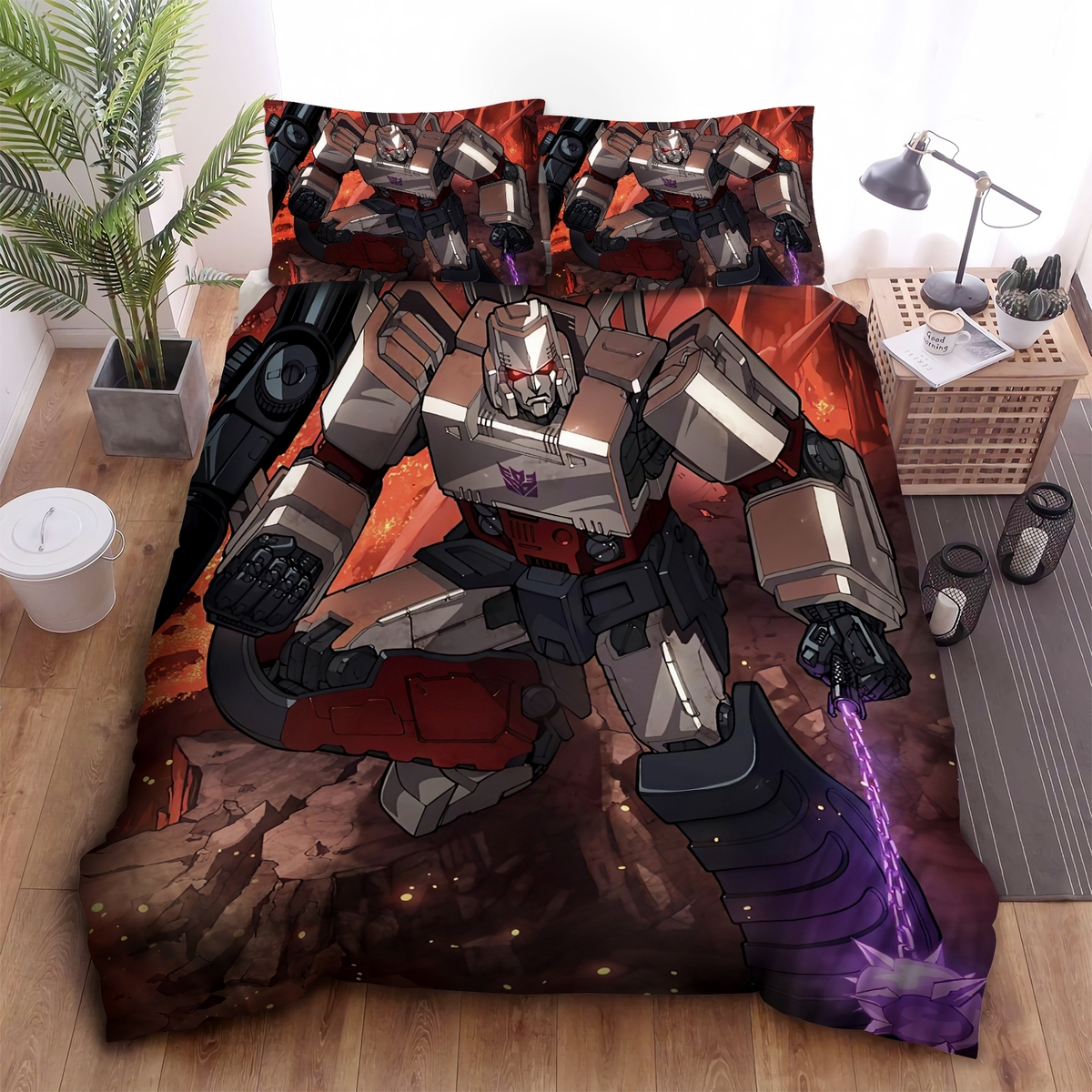 Transformer Megatron In A Battle Animated Art Bed Sheets Spread Duvet Cover Bedding Set - Unique Anime Apparel for Fans