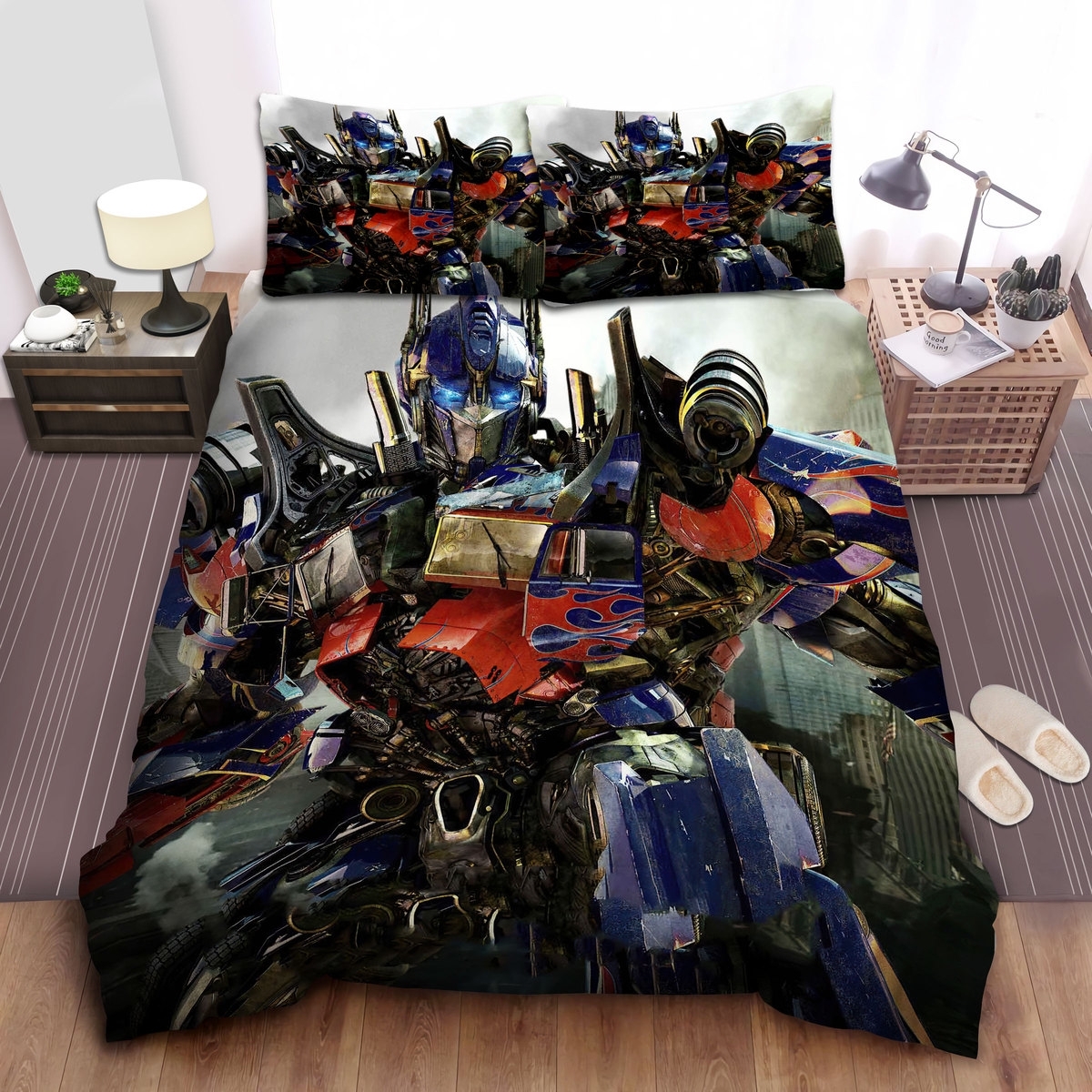 Transformer Optimus Prime In War Mode Bed Sheets Spread Duvet Cover Bedding Set - Unique Anime Apparel for Fans