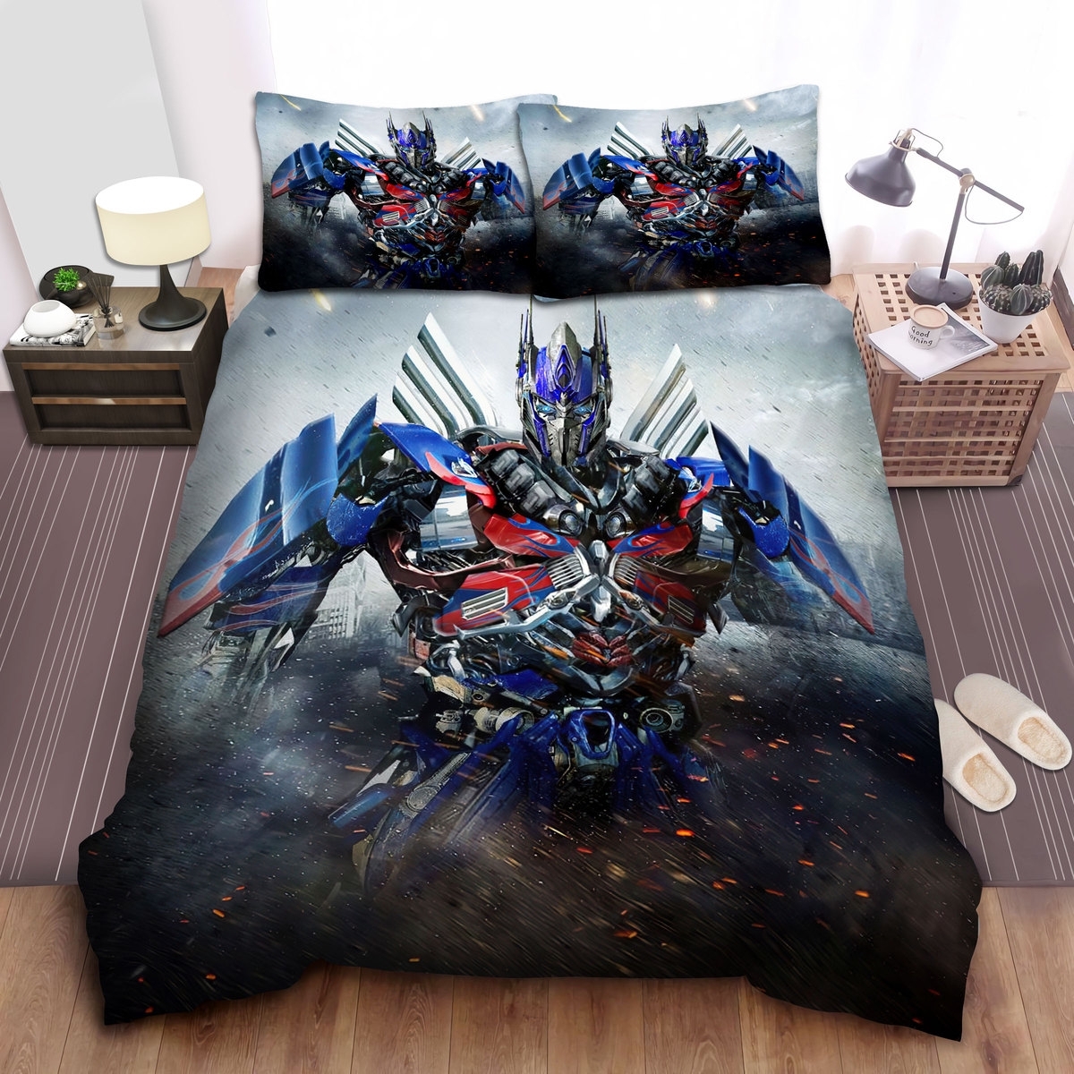 Transformer Optimus Prime On The Battlefield Bed Sheets Spread Duvet Cover Bedding Set - Unique Anime Apparel for Fans