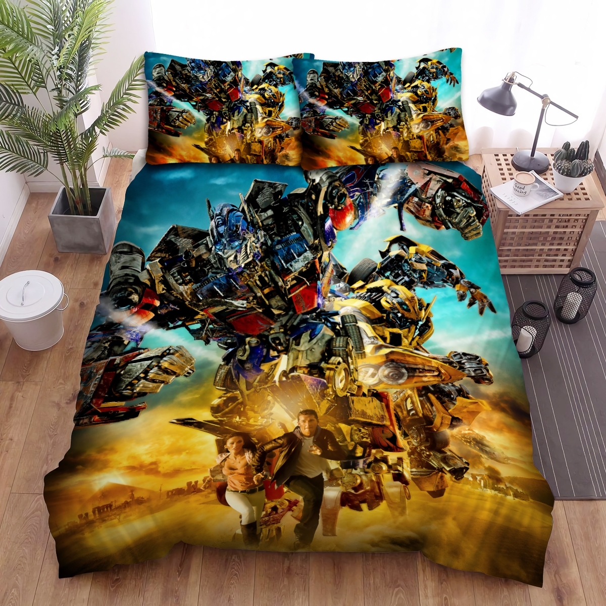 Transformers Revenge Of The Fallen Movie Running Poster Bed Sheets Spread Duvet Cover Bedding Set - Unique Anime Apparel for Fans