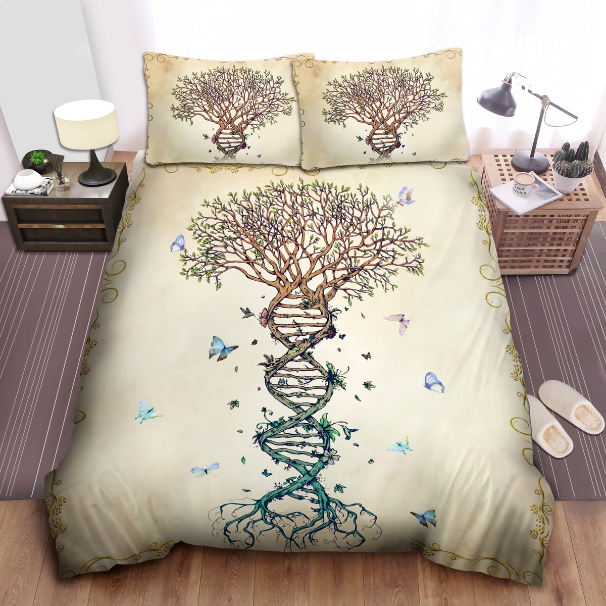 Tree Of Life Butterfly Dna Bed Sheets Spread Duvet Cover Bedding Set Perfect Gifts For Tree Of Life Lover Gifts For Birthday Christmas Thanksgiving - Unique Anime Apparel for Fans