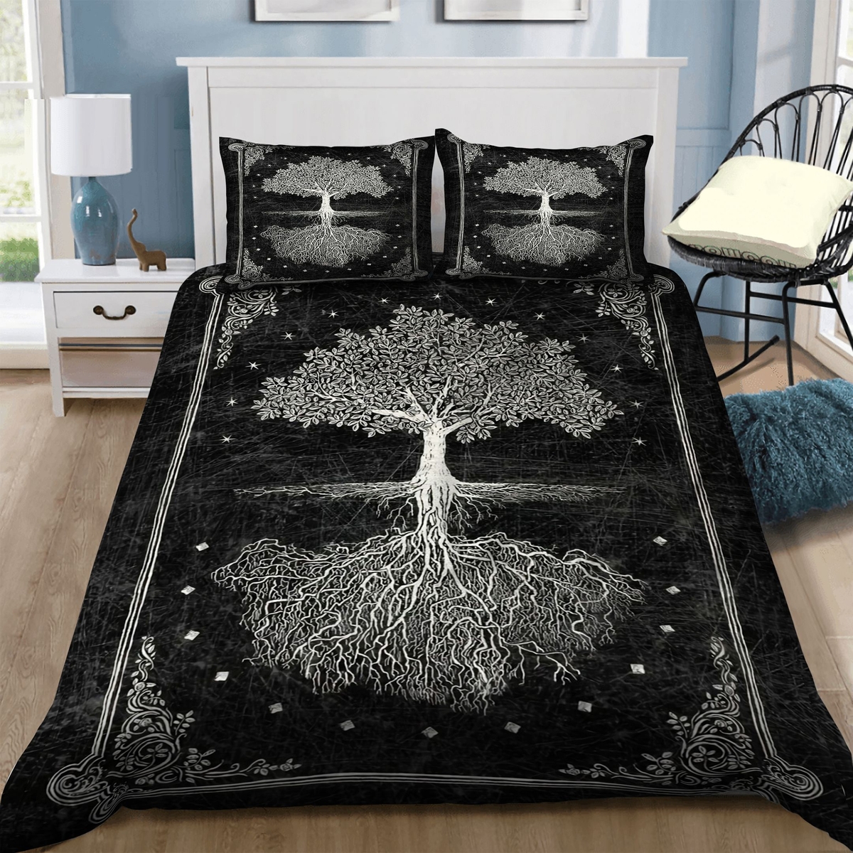 Tree Of Life Reflection Black And White Bed Sheets Spread Duvet Cover Bedding Set Perfect Gifts For Tree Of Life Lover Gifts For Birthday Christmas Thanksgiving - Unique Anime Apparel for Fans